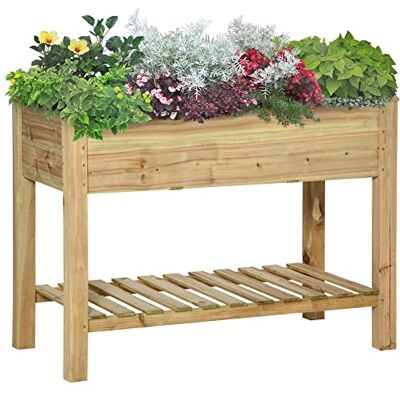 Outsunny Jardinière Surélevée Étagère Bois Trous Drainage 113x56x84cm Vert Outsunny Jardinière Surélevée Étagère Bois Trous Drainage 113x56x84cm Vert
