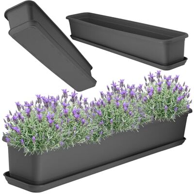 KADAX Jardinière de 80 cm anthracite avec soucoupe – Jardinière de balcon en plastique pour intérieur et extérieur Pot de fleurs pour balcon, terrasse, rebord de fenêtre KADAX Jardinière de 80 cm anthracite avec soucoupe – Jardinière de balcon en plastique pour intérieur et extérieur Pot de fleurs pour balcon, terrasse, rebord de fenêtre