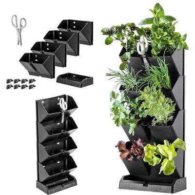 KADAX Jardin vertical, tour de plantation en plastique robuste, pot colonne avec support, en 2 variantes de couleurs, jardin d'herbes aromatiques pour balcon, terrasse, cuisine et jardin (anthracite) KADAX Jardin vertical, tour de plantation en plastique robuste, pot colonne avec support, en 2 variantes de couleurs, jardin d'herbes aromatiques pour balcon, terrasse, cuisine et jardin (anthracite)