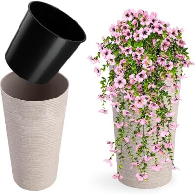 KADAX Pot de fleurs avec copeaux de bois Élégant pot avec insert amovible Protection pour le bureau Pot de fleurs pour le jardin diamètre 30 cm, crème KADAX Pot de fleurs avec copeaux de bois Élégant pot avec insert amovible Protection pour le bureau Pot de fleurs pour le jardin diamètre 30 cm, crème