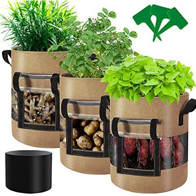 Florelf Lot de 3 sacs de culture visibles pour fraises de patates douces de 21,8 l avec fenêtre à rabat Pots en tissu non tissé épais avec poignées 3 étiquettes pour plantes et pare-soleil Florelf Lot de 3 sacs de culture visibles pour fraises de patates douces de 21,8 l avec fenêtre à rabat Pots en tissu non tissé épais avec poignées 3 étiquettes pour plantes et pare-soleil