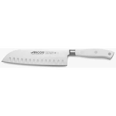 Arcos Couteau Santoku forgé. Couteau japonais pour couper la viande, le poisson et les légumes. Poignée ergonomique polyoxyméthylène et lame de 180mm. Série Riviera Blanc. Couleur blanche. Arcos Couteau Santoku forgé. Couteau japonais pour couper la viande, le poisson et les légumes. Poignée ergonomique polyoxyméthylène et lame de 180mm. Série Riviera Blanc. Couleur blanche.