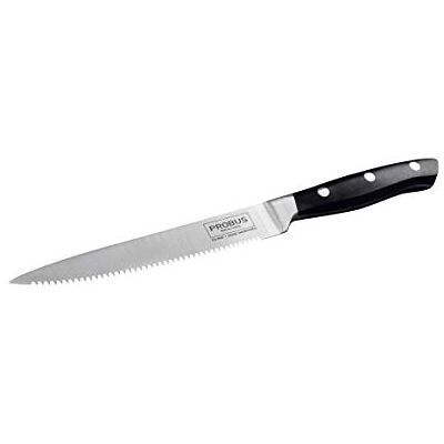 Couteau de Cuisine Probus - Lame Crantée Tranchante - Manche Ergonomique - 24,5cm Couteau de Cuisine Probus - Lame Crantée Tranchante - Manche Ergonomique - 24,5cm