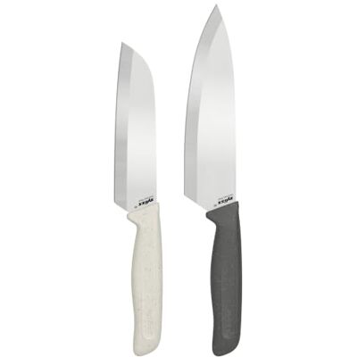 Zyliss Lot de 2 couteaux de cuisine classiques et couteaux Santoku Couteau de cuisine tranchant En acier inoxydable Poignée ergonomique Avec protection de lame et protège-doigts Passe au Zyliss Lot de 2 couteaux de cuisine classiques et couteaux Santoku Couteau de cuisine tranchant En acier inoxydable Poignée ergonomique Avec protection de lame et protège-doigts Passe au