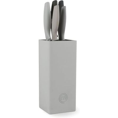 MasterChef Messenblok met Messenset (5-delige) met Santoku Mes, Broodmes, Koksmes, Schilmesje, Vleesmes en universeelmes, Roestvrij Staal, Scherp, Grijs, Volle Greep, SoftGrip Handgrepen MasterChef Messenblok met Messenset (5-delige) met Santoku Mes, Broodmes, Koksmes, Schilmesje, Vleesmes en universeelmes, Roestvrij Staal, Scherp, Grijs, Volle Greep, SoftGrip Handgrepen