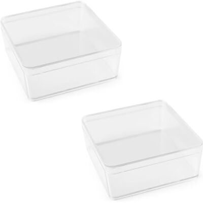 cyclingcolors Lot de 2 petites bouteilles réutilisables en plastique transparent avec couvercle carré et anneau pour boucles d'oreilles 9,5 x 9,5 x 4 cm cyclingcolors Lot de 2 petites bouteilles réutilisables en plastique transparent avec couvercle carré et anneau pour boucles d'oreilles 9,5 x 9,5 x 4 cm