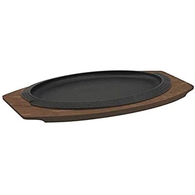 Assiette de service émaillée - Ovale, Fonte en fer, Plateau en bois - 28 x 19 cm Assiette de service émaillée - Ovale, Fonte en fer, Plateau en bois - 28 x 19 cm
