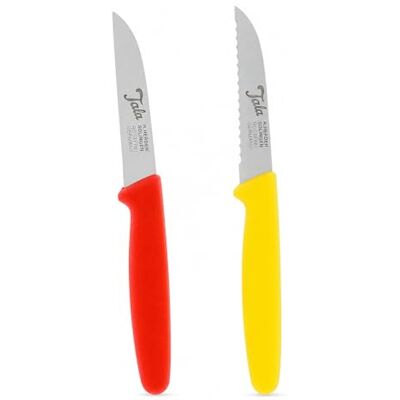 Tala R. Herder Lot de 2 Couteaux à Légumes Solingen en Inox, Lisse et Dentelé Manches PP rouge et jaune, lames aiguisées à la main pour éplucher et couper fruits ou petits pains, lave-vaisselle Tala R. Herder Lot de 2 Couteaux à Légumes Solingen en Inox, Lisse et Dentelé Manches PP rouge et jaune, lames aiguisées à la main pour éplucher et couper fruits ou petits pains, lave-vaisselle