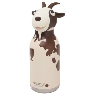 asobu Bestie Gourde isotherme en acier inoxydable pour enfant, avec paille, 420 ml, avec tête de chèvre, anti-fuite et sans BPA asobu Bestie Gourde isotherme en acier inoxydable pour enfant, avec paille, 420 ml, avec tête de chèvre, anti-fuite et sans BPA