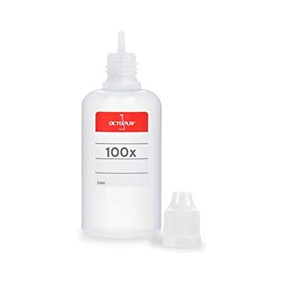 Octopus Lot de 100 bouteilles de liquide de 50 ml + étiquettes, par exemple pour e-liquides + cigarettes électroniques, bouteilles en plastique en polyéthylène basse densité, flacons doseurs liquides Octopus Lot de 100 bouteilles de liquide de 50 ml + étiquettes, par exemple pour e-liquides + cigarettes électroniques, bouteilles en plastique en polyéthylène basse densité, flacons doseurs liquides