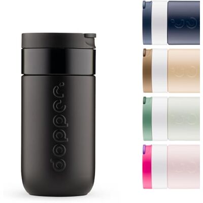 Dopper Mug de voyage isotherme 300 ml, noir blazing – Gobelet isotherme anti-fuite pour boissons gazeuses, 6h chaud/20h froid, 90 % acier inoxydable recyclé Dopper Mug de voyage isotherme 300 ml, noir blazing – Gobelet isotherme anti-fuite pour boissons gazeuses, 6h chaud/20h froid, 90 % acier inoxydable recyclé