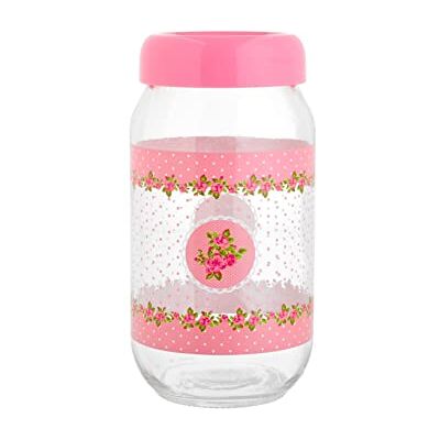 Home Bocal décoratif avec bouchon en plastique, verre, rose, 1 l, moyen Home Bocal décoratif avec bouchon en plastique, verre, rose, 1 l, moyen