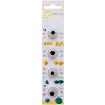 Wilton Decorating Tip, Set de Douilles à Pâtisserie, Large #010 #012 #021 #032, Douilles inox, Réutilisables, Pour décorer gâteaux et cupcakes, Compatibles lave-vaisselle Wilton Decorating Tip, Set de Douilles à Pâtisserie, Large #010 #012 #021 #032, Douilles inox, Réutilisables, Pour décorer gâteaux et cupcakes, Compatibles lave-vaisselle