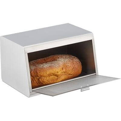 Relaxdays Boîte à pain en acier inoxydable, boîte de rangement à pain, H x P : 20,5 x 34,5 x 23,5 cm, rangement à pain, métal, argent Relaxdays Boîte à pain en acier inoxydable, boîte de rangement à pain, H x P : 20,5 x 34,5 x 23,5 cm, rangement à pain, métal, argent