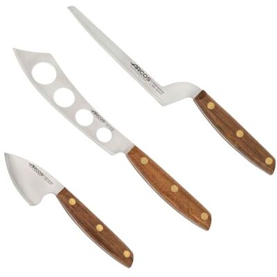Arcos Couteaux à Fromage Set de 3 Acier Inoxydable NITRUM, Manche Bois Ovengkol FSC, Coupe Précise et Durable, Série Nordika, Écologique Arcos Couteaux à Fromage Set de 3 Acier Inoxydable NITRUM, Manche Bois Ovengkol FSC, Coupe Précise et Durable, Série Nordika, Écologique