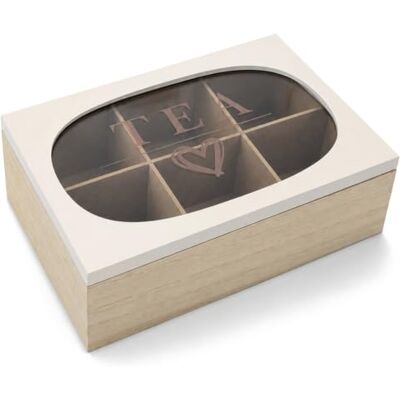com-four ® organiseur à thé 6 compartiments, boîte en bois avec couvercle com-four ® organiseur à thé 6 compartiments, boîte en bois avec couvercle