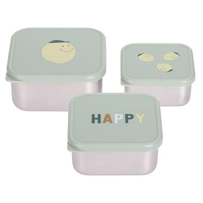 Lässig Lot de 3 boîtes à goûter pour enfant En acier inoxydable Happy Fruits Citron Lässig Lot de 3 boîtes à goûter pour enfant En acier inoxydable Happy Fruits Citron