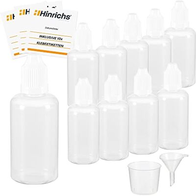Hinrichs ProfessionalTree 10 flacons Compte-Gouttes avec Entonnoir et gobelet gradué 10 étiquettes Dosage et Conservation de liquides Sécurité Enfant Plastique qualité LDPE, Transparent, 50 ml Hinrichs ProfessionalTree 10 flacons Compte-Gouttes avec Entonnoir et gobelet gradué 10 étiquettes Dosage et Conservation de liquides Sécurité Enfant Plastique qualité LDPE, Transparent, 50 ml
