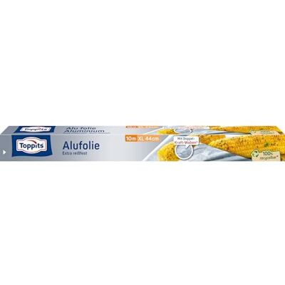 Toppits Feuille d'aluminium extra large, 10 m, largeur 44 cm, carton distributeur, argenté Toppits Feuille d'aluminium extra large, 10 m, largeur 44 cm, carton distributeur, argenté