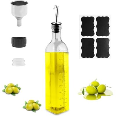 Gvolatee Bouteille d'huile en verre de 500 ml, distributeur d'huile avec bec verseur, entonnoir, bouchon anti-salissure, distributeur d'huile d'olive transparent, bouteilles d'huile pour cuisine Gvolatee Bouteille d'huile en verre de 500 ml, distributeur d'huile avec bec verseur, entonnoir, bouchon anti-salissure, distributeur d'huile d'olive transparent, bouteilles d'huile pour cuisine