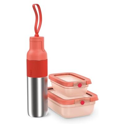 Emsa beYou Travel Set Bouteille et Boites Alimentaires Orange Set complet pour repas et boissons Boite de conservation alimentaire et bouteille isotherme 100% étanche Lave-vaisselle Emsa beYou Travel Set Bouteille et Boites Alimentaires Orange Set complet pour repas et boissons Boite de conservation alimentaire et bouteille isotherme 100% étanche Lave-vaisselle