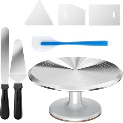 Relota 12 Pouces Kit de Pâtisserie Plateau Tournant de Gâteau, en Aluminium avec 2 Spatule à Glaçage, 3 Grattoirs , Ustensiles pour Décoration de Gâteaux Relota 12 Pouces Kit de Pâtisserie Plateau Tournant de Gâteau, en Aluminium avec 2 Spatule à Glaçage, 3 Grattoirs , Ustensiles pour Décoration de Gâteaux
