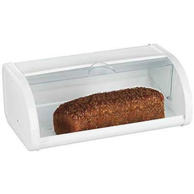 Relaxdays 10023833 Boîte blanche, rangement du pain frais, viennoiserie, couvercle coulissant transparent, acier, blanc, plastique, 1 élément Relaxdays 10023833 Boîte blanche, rangement du pain frais, viennoiserie, couvercle coulissant transparent, acier, blanc, plastique, 1 élément