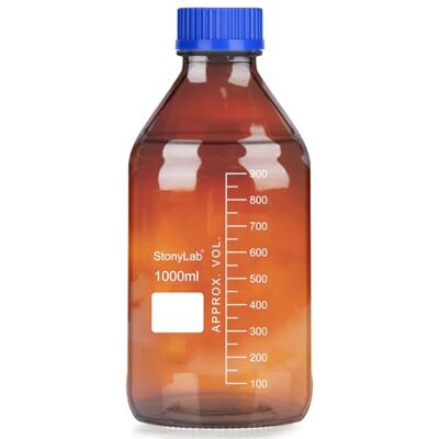 stonylab Lot de 1 flacon de stockage avec bouchon à vis GL45, 1000 ml, en verre ambré, rond, gradué, pour réactifs de laboratoire, bouteilles de stockage avec bouchon à vis bleu stonylab Lot de 1 flacon de stockage avec bouchon à vis GL45, 1000 ml, en verre ambré, rond, gradué, pour réactifs de laboratoire, bouteilles de stockage avec bouchon à vis bleu