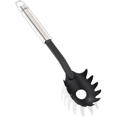 Leifheit Cuillère à spaghetti en nylon Sterling, Grande cuillère à pâtes en nylon résistant à la chaleur et en acier inoxydable, Cuillère à nouilles avec œillet de suspension, Pince à spaghetti Leifheit Cuillère à spaghetti en nylon Sterling, Grande cuillère à pâtes en nylon résistant à la chaleur et en acier inoxydable, Cuillère à nouilles avec œillet de suspension, Pince à spaghetti