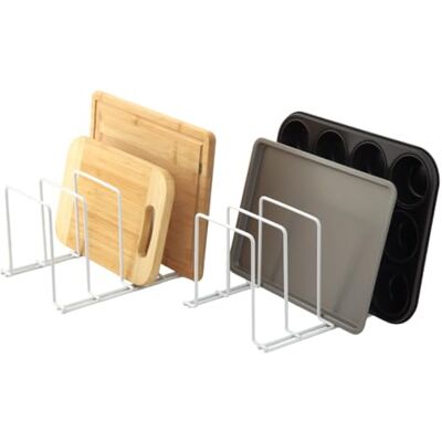 simplywire Supports pour plaques de cuisson et planches à découper Lot de 2 Rangement des casseroles Organisateur de placard de cuisine Blanc simplywire Supports pour plaques de cuisson et planches à découper Lot de 2 Rangement des casseroles Organisateur de placard de cuisine Blanc