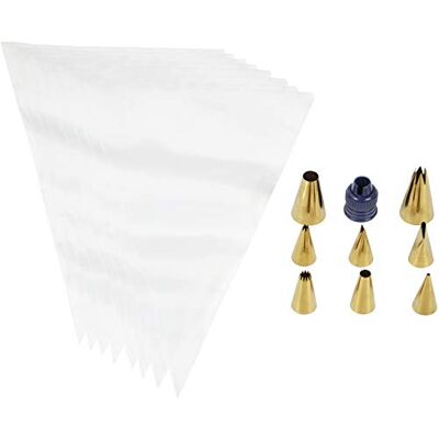 Wilton Golden Decorating Tip, Décoration de Gâteau, Set/17 Set de Douilles Dorées pour Gâteaux et Cupcakes, 8 Douilles en Acier Inoxydable, Poches à Douille Jetables et Adaptateur Wilton Golden Decorating Tip, Décoration de Gâteau, Set/17 Set de Douilles Dorées pour Gâteaux et Cupcakes, 8 Douilles en Acier Inoxydable, Poches à Douille Jetables et Adaptateur