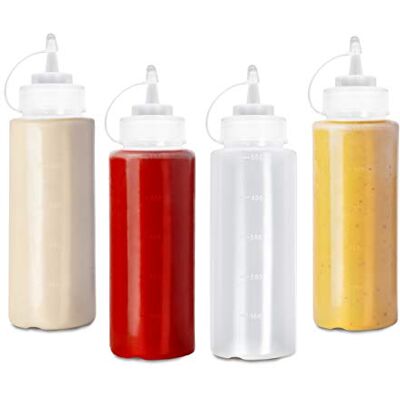 MATANA 4 Bouteille à Sauce, Bouteille à Condiments, Flacons Plastique avec Bouchon, Grand 500ml Solide & sans BPA MATANA 4 Bouteille à Sauce, Bouteille à Condiments, Flacons Plastique avec Bouchon, Grand 500ml Solide & sans BPA