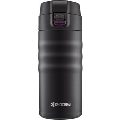 Kyocera Bouteille isotherme avec revêtement intérieur en céramique, chaude pendant 12 heures, froide pendant 24 heures, sans BPA, facile à nettoyer, étanche, 350 ml, noir, MB-12F BK Kyocera Bouteille isotherme avec revêtement intérieur en céramique, chaude pendant 12 heures, froide pendant 24 heures, sans BPA, facile à nettoyer, étanche, 350 ml, noir, MB-12F BK