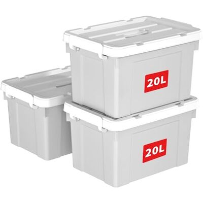 Cetomo Lot de 3 boîtes de rangement en plastique avec couvercles, boîte de rangement avec poignée et boucles de verrouillage sécurisées, empilables, emboîtables, pour vêtements de bureau à domicile Cetomo Lot de 3 boîtes de rangement en plastique avec couvercles, boîte de rangement avec poignée et boucles de verrouillage sécurisées, empilables, emboîtables, pour vêtements de bureau à domicile