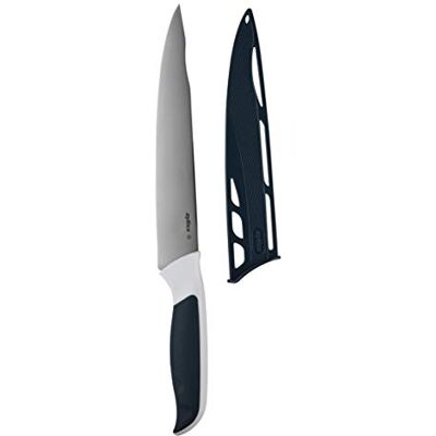 Zyliss Couteau à découper confortable, 18,5 cm, en acier inoxydable japonais, poignée antidérapante, couvercle de lame pour sécurité noir/blanc, couteau de cuisine professionnel tranchant, passe au Zyliss Couteau à découper confortable, 18,5 cm, en acier inoxydable japonais, poignée antidérapante, couvercle de lame pour sécurité noir/blanc, couteau de cuisine professionnel tranchant, passe au
