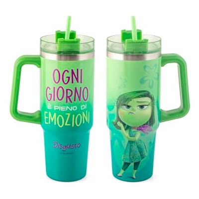 H&H Tumbler Thermique Inside Out, Personnage Dégoût, 0,90L, Acier Inoxydable 18/10, avec Paille, Vert, pour Boissons Chaudes et Froides H&H Tumbler Thermique Inside Out, Personnage Dégoût, 0,90L, Acier Inoxydable 18/10, avec Paille, Vert, pour Boissons Chaudes et Froides
