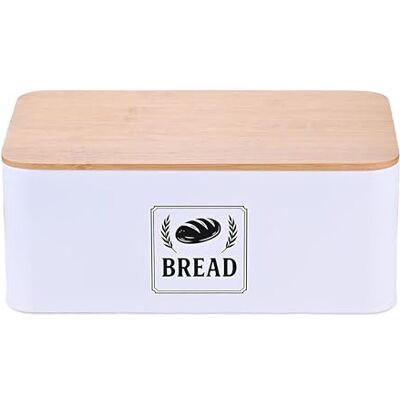 Relaxdays Boite à Pain, Couvercle Pratique, Design rétro, H x L x P : 13,5 x 33 x 19 cm, Blanc et Nature Relaxdays Boite à Pain, Couvercle Pratique, Design rétro, H x L x P : 13,5 x 33 x 19 cm, Blanc et Nature