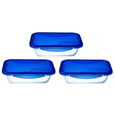 Pyrex Cook & Go Lot de 3 LunchBox Rectangulaires identiques 0,8L Verre Borosilicate Compatible four, micro-ondes et lave-vaisselle Made in France Pyrex Cook & Go Lot de 3 LunchBox Rectangulaires identiques 0,8L Verre Borosilicate Compatible four, micro-ondes et lave-vaisselle Made in France