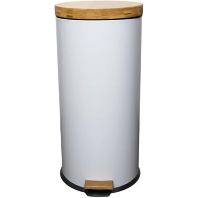 KITCHEN MOVE Poubelle de cuisine à pédale FOREST 30L Mat blanc En acier inoxydable et bois avec seau KITCHEN MOVE Poubelle de cuisine à pédale FOREST 30L Mat blanc En acier inoxydable et bois avec seau