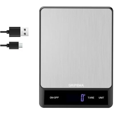GRIFEMA GA2008-1 Balance de Cuisine Rechargeable, Balance Multifonctionnelle Alimentaire en Acier Inoxydable 5kg/11lb GRIFEMA GA2008-1 Balance de Cuisine Rechargeable, Balance Multifonctionnelle Alimentaire en Acier Inoxydable 5kg/11lb
