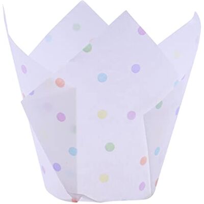 PME Lot de 24 caissettes à muffins en forme de tulipe Motif pois arc-en-ciel PME Lot de 24 caissettes à muffins en forme de tulipe Motif pois arc-en-ciel