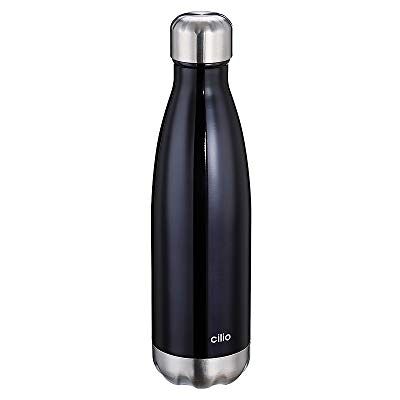 Cilio Gourde élégante en acier inoxydable noir, 500 ml, étanche, thermos également pour boissons gazeuses, garde au chaud jusqu'à 18 h et froid 24 h Cilio Gourde élégante en acier inoxydable noir, 500 ml, étanche, thermos également pour boissons gazeuses, garde au chaud jusqu'à 18 h et froid 24 h