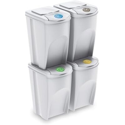 Prosperplast KEDEN SORTIBOX Lot de 4 poubelles de recyclage, blanc cassé, volume 4 x 35 l Prosperplast KEDEN SORTIBOX Lot de 4 poubelles de recyclage, blanc cassé, volume 4 x 35 l
