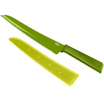 KUHN RIKON COLORI+ Couteau à pain lame dentelée avec protection de la lame antiadhésive en acier inoxydable Vert 32,5 cm KUHN RIKON COLORI+ Couteau à pain lame dentelée avec protection de la lame antiadhésive en acier inoxydable Vert 32,5 cm