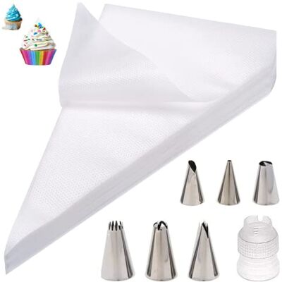KowyKo Lot de 100 sacs à douille jetables + 6 douilles + 1 embrayage à gâteau pour douilles à douille Accessoires de cuisson pour gâteaux Kit de décoration pour cupcakes KowyKo Lot de 100 sacs à douille jetables + 6 douilles + 1 embrayage à gâteau pour douilles à douille Accessoires de cuisson pour gâteaux Kit de décoration pour cupcakes