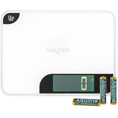 Salter Balance de cuisine Max avec planche à découper, numérique 15 kg, 1 g Tare zéro, mesures liquides Aquatronic en ml ou fl oz, plateau en verre miroir XL, 3 piles AAA incluses Salter Balance de cuisine Max avec planche à découper, numérique 15 kg, 1 g Tare zéro, mesures liquides Aquatronic en ml ou fl oz, plateau en verre miroir XL, 3 piles AAA incluses
