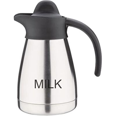 Olympia Pichet isotherme avec inscription "Milk" et couvercle à vis 500 ml/ 17oz, en acier inoxydable avec dessus noir, isolé pour rester frais plus longtemps, CL371 Olympia Pichet isotherme avec inscription "Milk" et couvercle à vis 500 ml/ 17oz, en acier inoxydable avec dessus noir, isolé pour rester frais plus longtemps, CL371