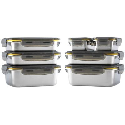 PIKA Lot de 7 récipients alimentaires en acier inoxydable 3 x 820 ml + 2 x 1200 ml + 2 x 260 ml Hermétiques Passe au micro-ondes, four, congélateur Batch Cooking. PIKA Lot de 7 récipients alimentaires en acier inoxydable 3 x 820 ml + 2 x 1200 ml + 2 x 260 ml Hermétiques Passe au micro-ondes, four, congélateur Batch Cooking.