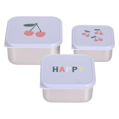 Lässig Lot de 3 boîtes à goûter pour enfant en acier inoxydable Happy Fruits Cherry Lässig Lot de 3 boîtes à goûter pour enfant en acier inoxydable Happy Fruits Cherry