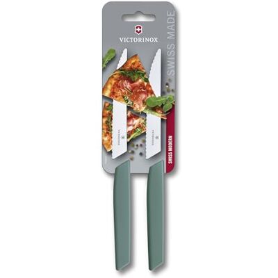 Victorinox Swiss Modern, Couteau à Steak & Pizza, 2 pièces, 12cm, Lame ondulée, Sauge, Ustensiles, Vert - Type de produit Victorinox Swiss Modern, Couteau à Steak & Pizza, 2 pièces, 12cm, Lame ondulée, Sauge, Ustensiles, Vert - Type de produit